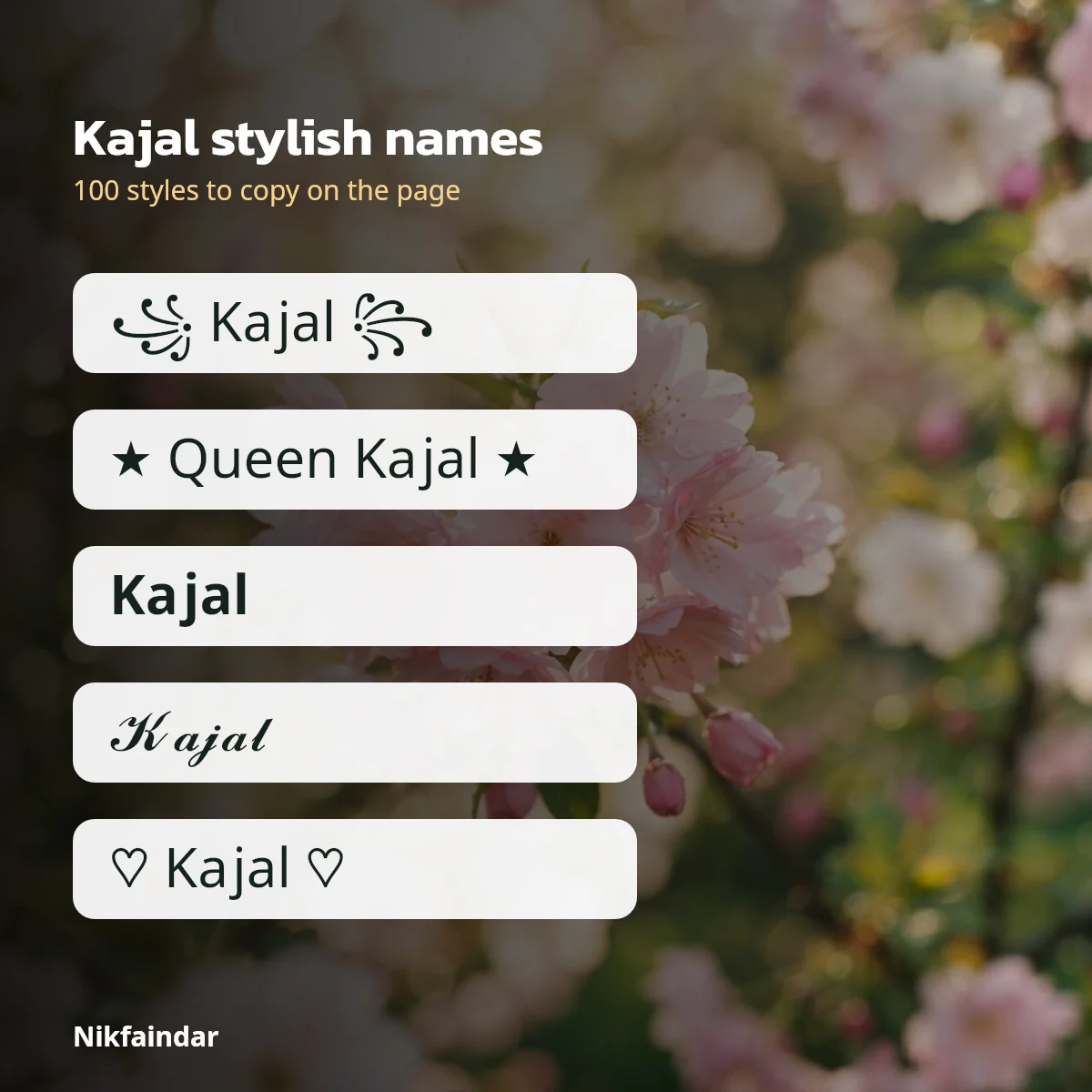 Kajal stylish name examples in decorated Unicode letters