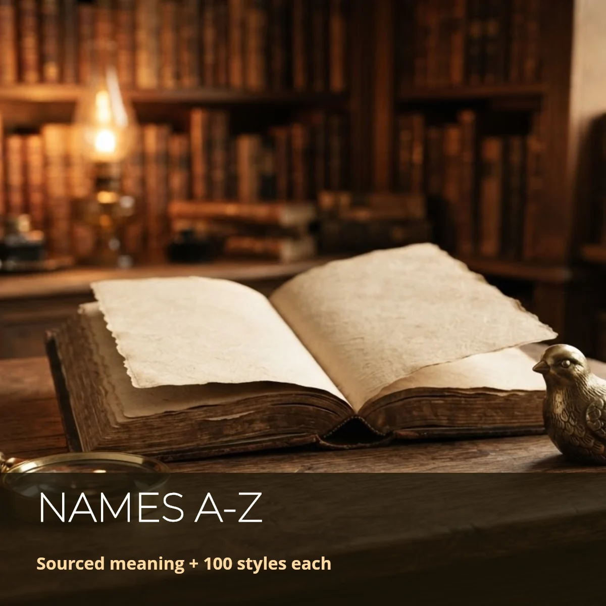 Open dictionary representing the Names A-Z with sourced meaning desk on Nikfaindar