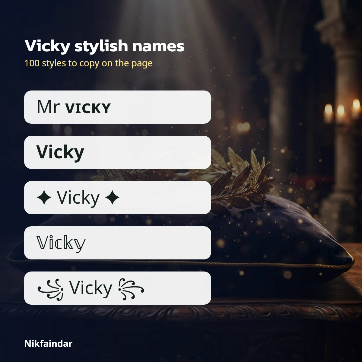 Vicky stylish name examples in decorated Unicode letters